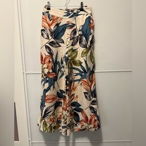 C&C California Linen Wide-leg Floral Cropped Tropical Pants